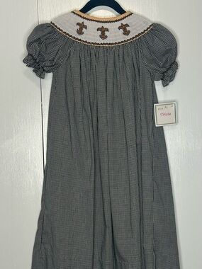 Fleur de Lis Black & White Gingham Smocked Girls Dress